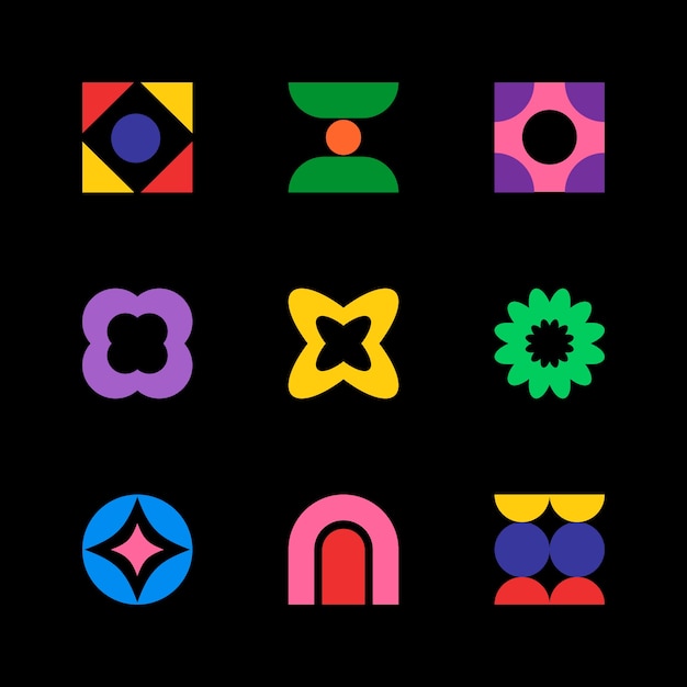 Ilustración de forma geométrica retro colorida de diseño plano