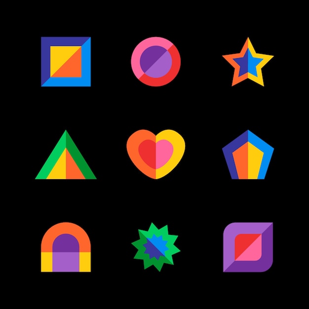 Ilustración de forma geométrica retro colorida de diseño plano
