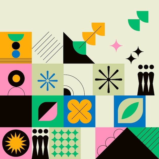 Ilustración de forma geométrica retro colorida de diseño plano