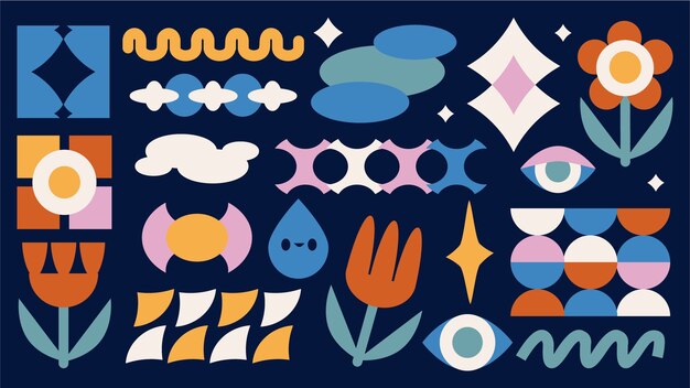 Ilustración de formas geométricas retro dibujadas a mano.