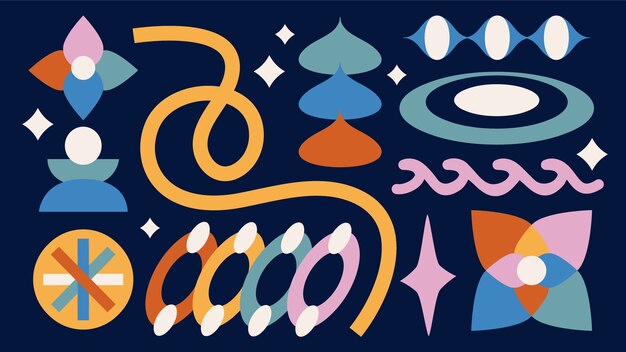 Ilustración de formas geométricas retro dibujadas a mano.