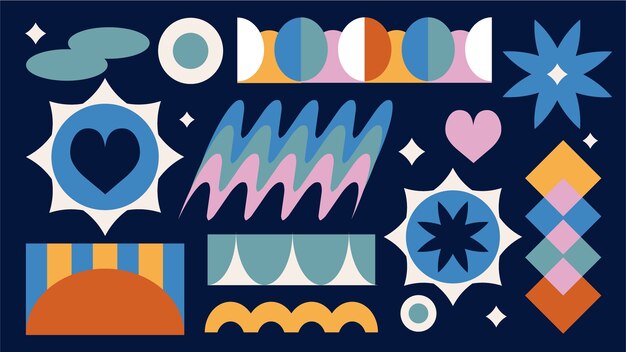 Ilustración de formas geométricas retro dibujadas a mano.