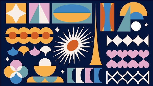 Ilustración de formas geométricas retro dibujadas a mano.