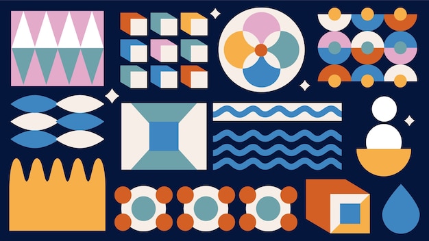 Ilustración de formas geométricas retro dibujadas a mano.