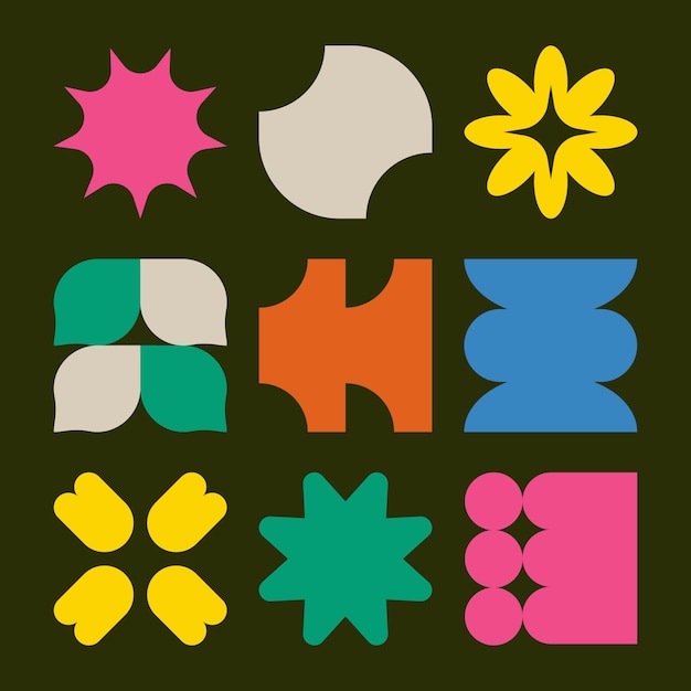 Ilustración de formas geométricas retro dibujadas a mano.