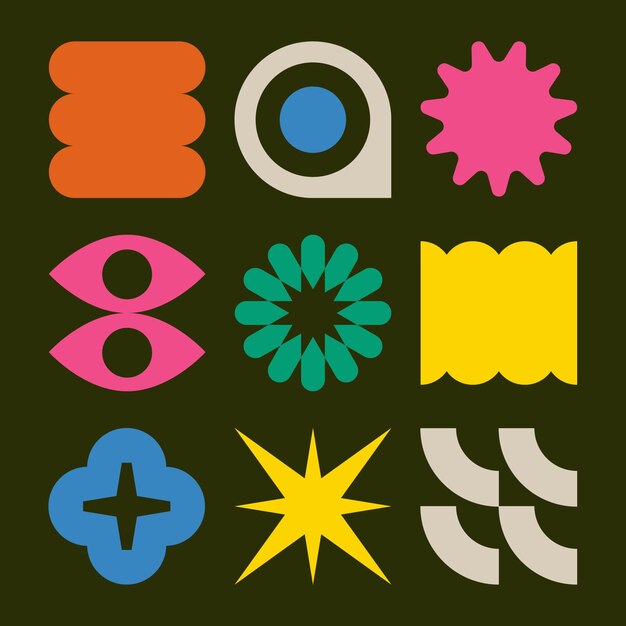 Ilustración de formas geométricas retro dibujadas a mano.