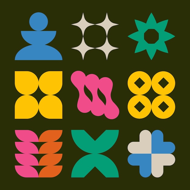 Ilustración de formas geométricas retro dibujadas a mano.