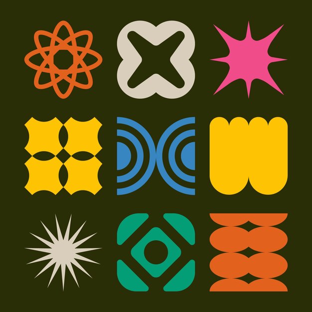 Ilustración de formas geométricas retro dibujadas a mano.
