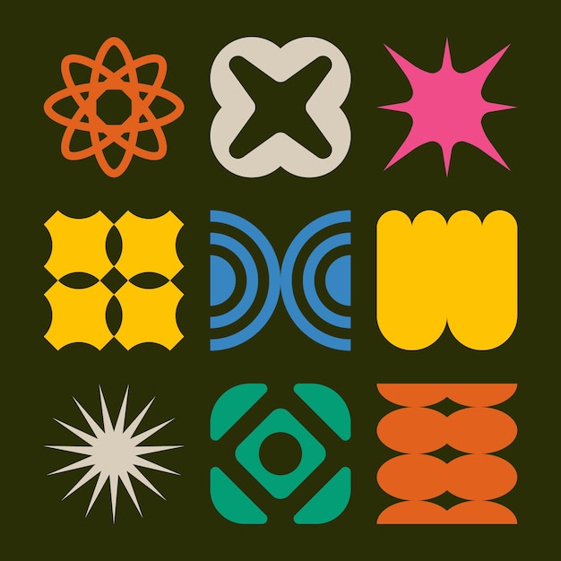Ilustración de formas geométricas retro dibujadas a mano.