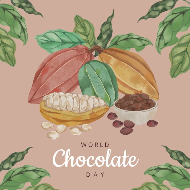 Ilustración de frijoles de chocolate acuarela