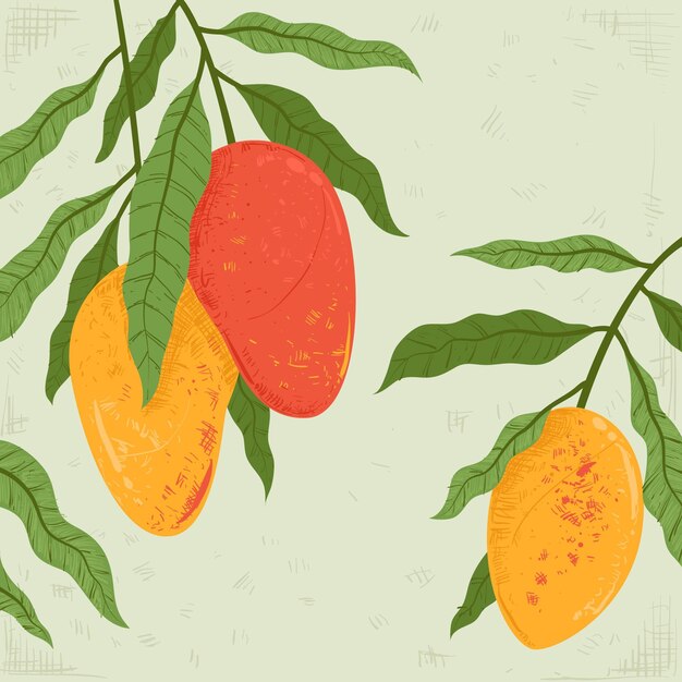Ilustración de frutas de árbol de mango botánico