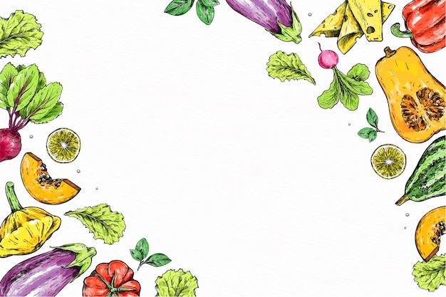 Ilustración de frutas y verduras hechas a mano.