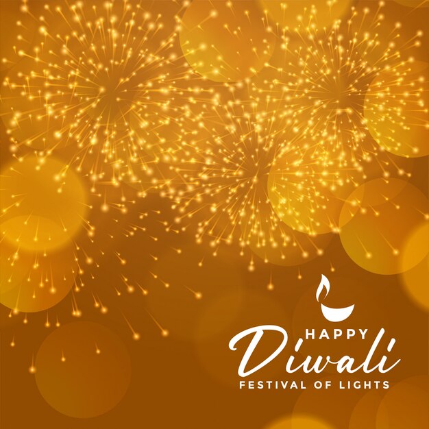 Ilustración de fuegos artificiales de celebración feliz diwali dorado