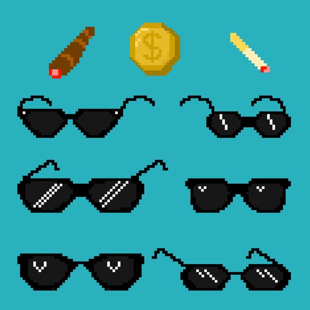 Ilustración de gafas de sol de vida de gamberro de arte de píxeles de diseño plano