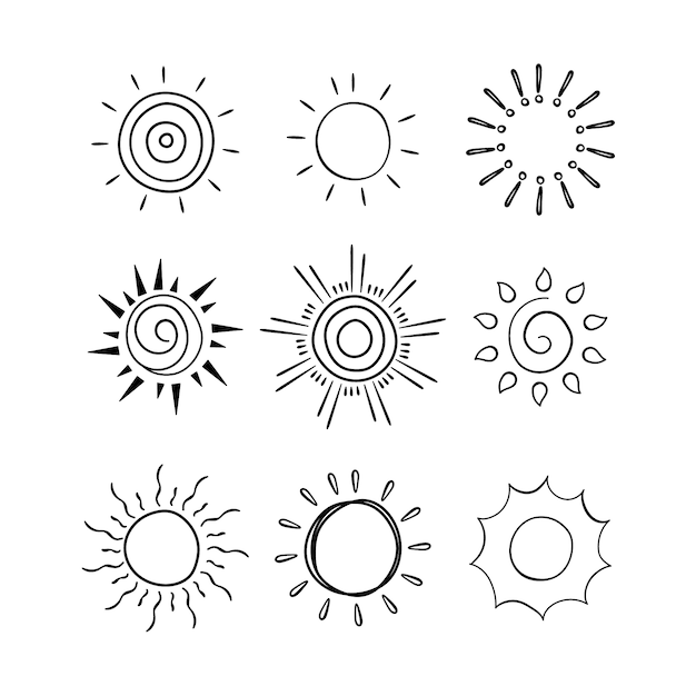 Ilustración de garabato de sol dibujado a mano