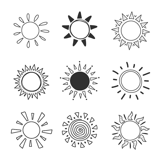 Ilustración de garabato de sol dibujado a mano