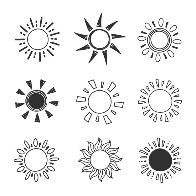 Ilustración de garabato de sol dibujado a mano