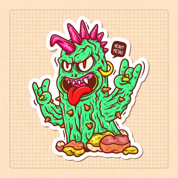 Ilustración de garabato vectorial de color dibujado a mano de Rockactus