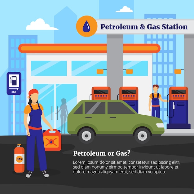 Ilustración de gasolinera y gasolinera