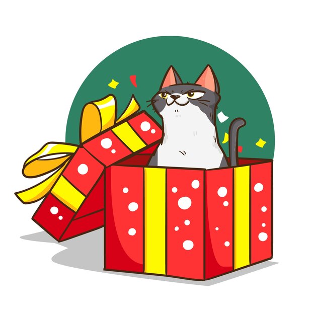 Ilustración de gato de dibujos animados dibujados a mano para la celebración de la temporada navideña