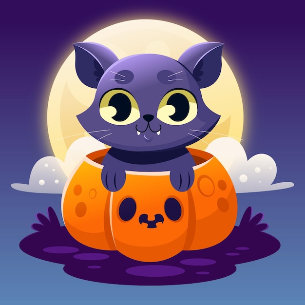 Ilustración de gato de halloween degradado