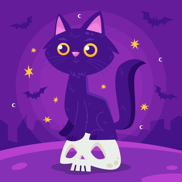 Ilustración de gato de halloween plana