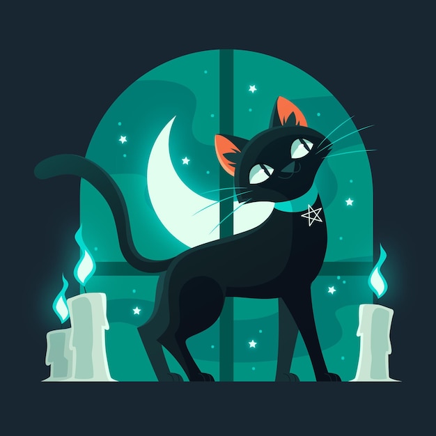 Ilustración de gato de halloween plana