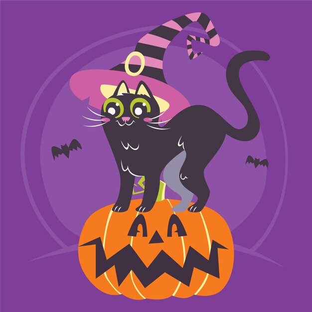 Ilustración de gato de halloween plana