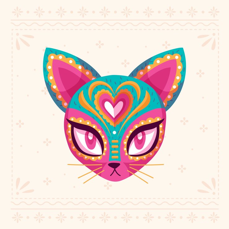 Vector gratuito ilustración de gato plano dibujado a mano de cultura mexicana