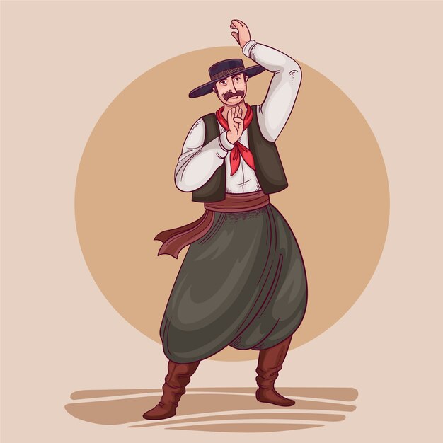 Ilustración de gaucho bailando estilo dibujado a mano