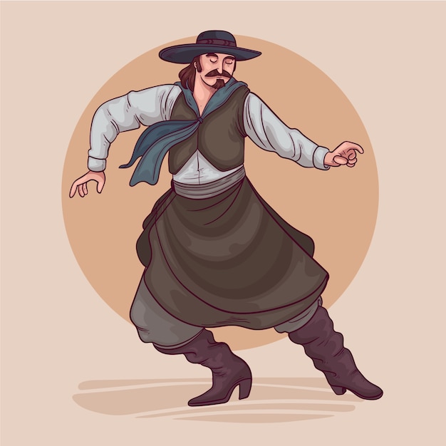 Ilustración de gaucho bailando estilo dibujado a mano