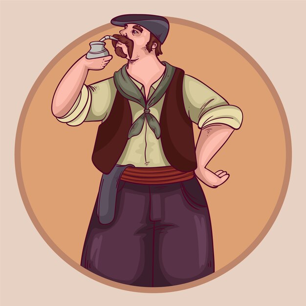 Ilustración de gaucho bebiendo mate en estilo dibujado a mano