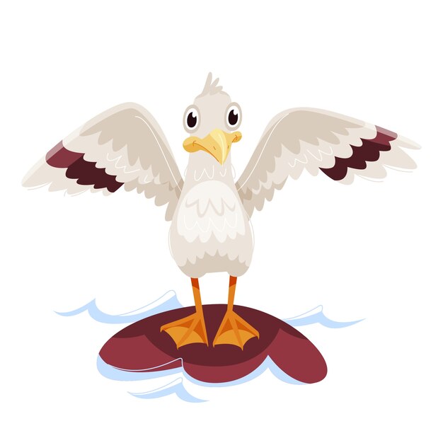 Ilustración de gaviota de dibujos animados dibujados a mano