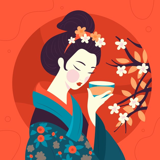 Ilustración de geisha dibujada a mano