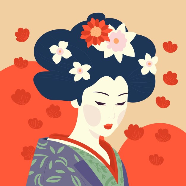 Ilustración de geisha dibujada a mano