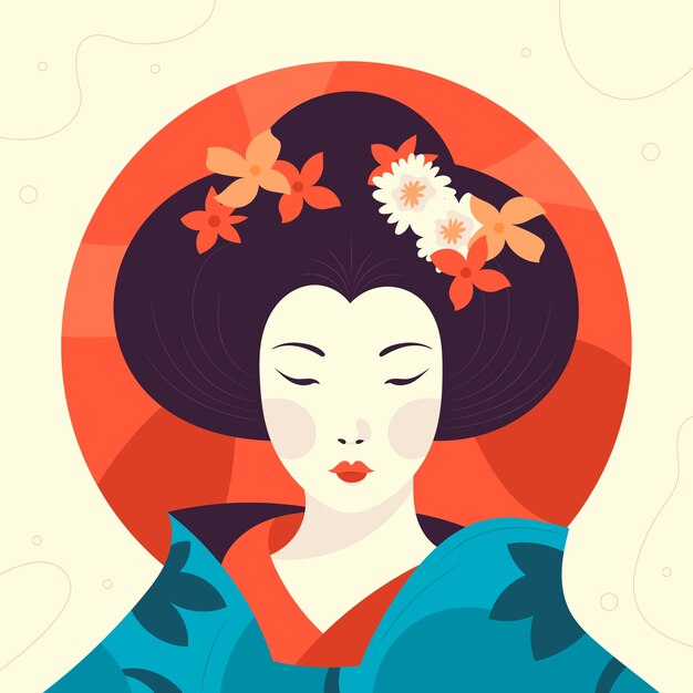 Ilustración de geisha dibujada a mano