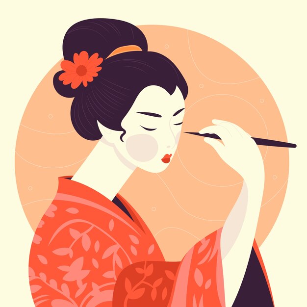 Ilustración de geisha dibujada a mano