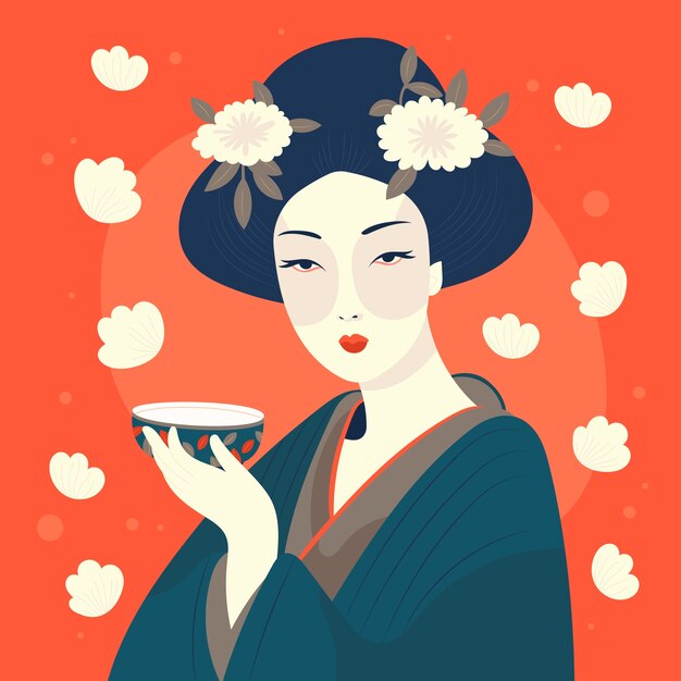 Ilustración de geisha dibujada a mano