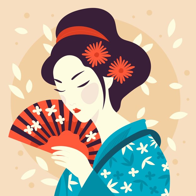 Ilustración de geisha dibujada a mano