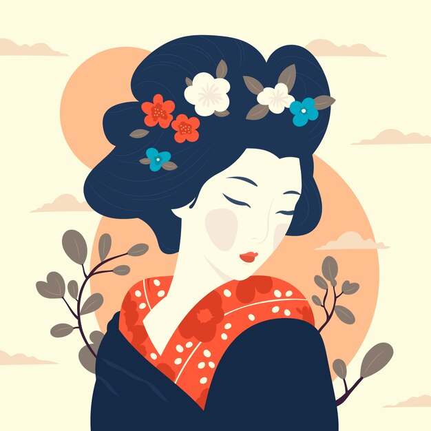 Ilustración de geisha dibujada a mano