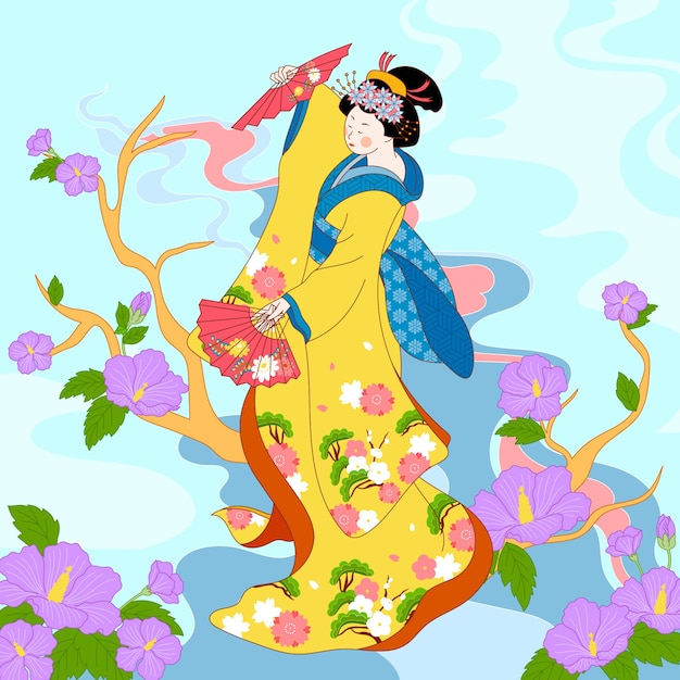 Ilustración de geisha dibujada a mano