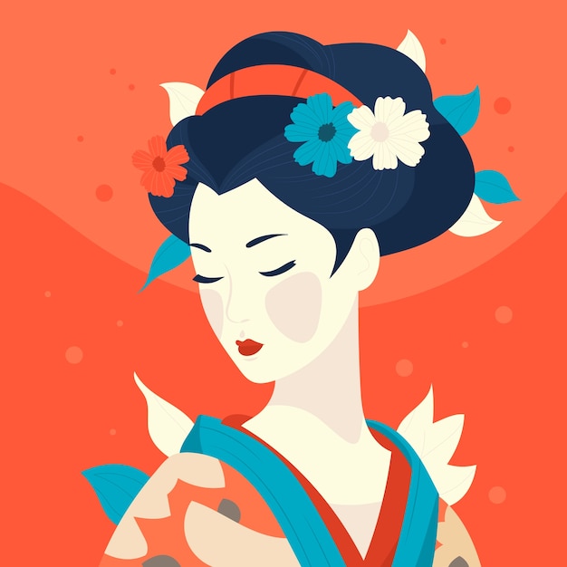 Ilustración de geisha dibujada a mano
