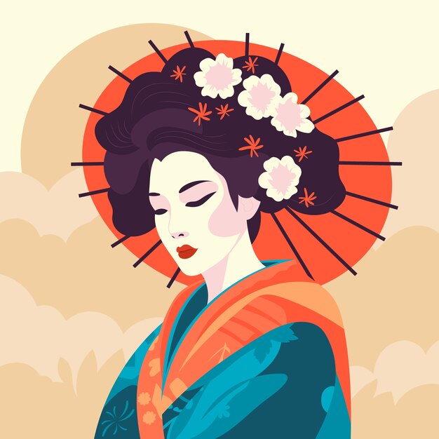 Ilustración de geisha dibujada a mano