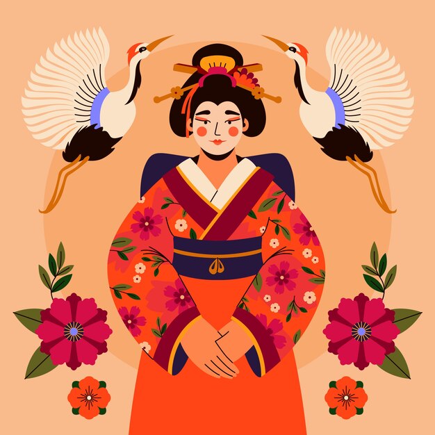 Ilustración de geisha dibujada a mano