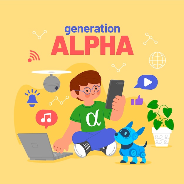 Ilustración de la generación alfa dibujada a mano