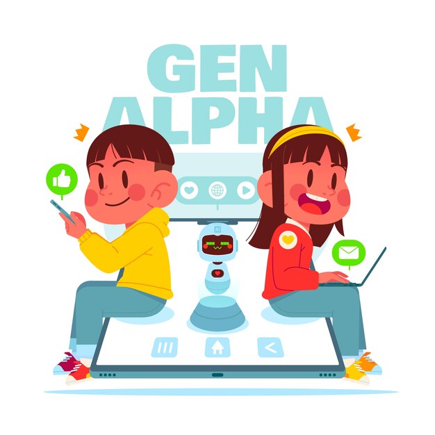 Ilustración de la generación alfa dibujada a mano