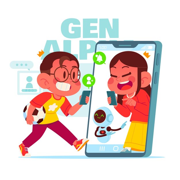 Ilustración de la generación alfa dibujada a mano