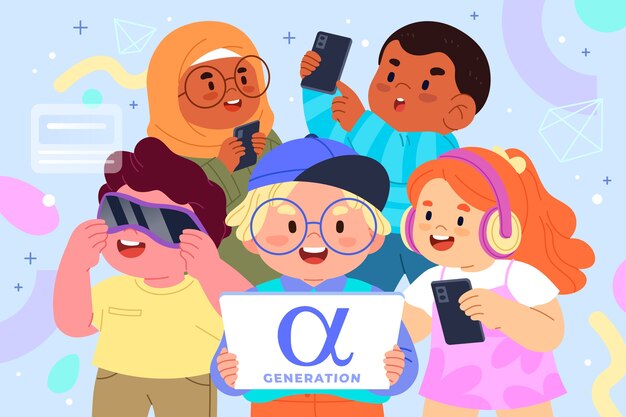 Ilustración de la generación alfa dibujada a mano