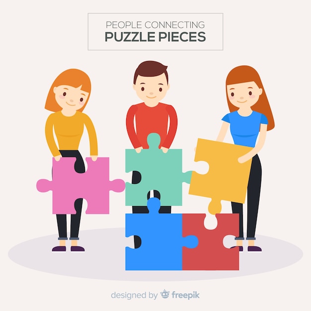 Ilustración gente conectando piezas de puzle