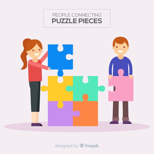 Ilustración gente conectando piezas de puzzle